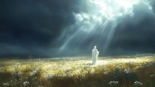 Person in Field with Divine Light