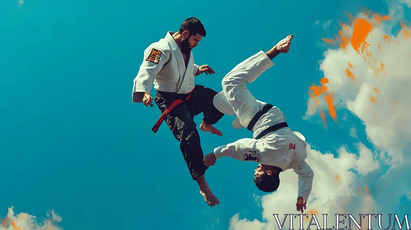 Mid-Air Martial Arts Duel AI Image