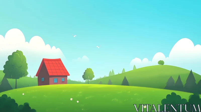 AI ART Idyllic Cartoon House in Green Landscape