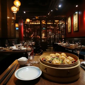 Steaming Dumplings in Restaurant Setting