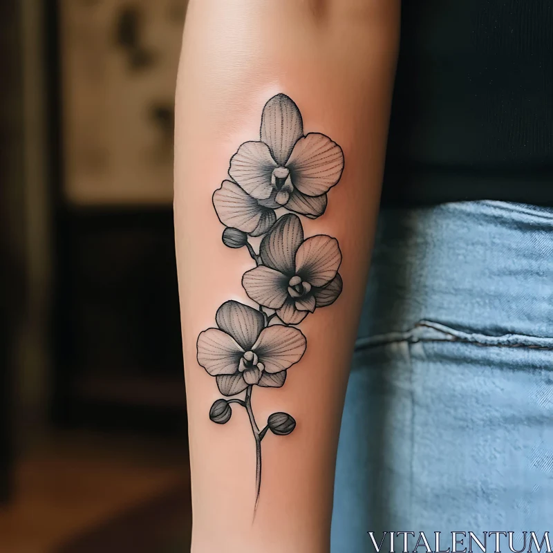 Orchid Flower Tattoo on Forearm AI Image