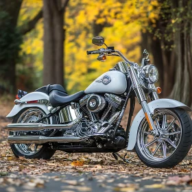 Classic Motorcycle in Autumn Landscape