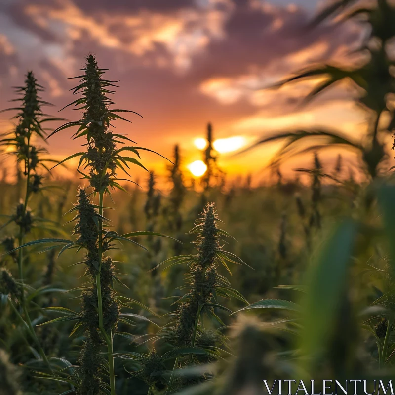 AI ART Field Plants at Sunset