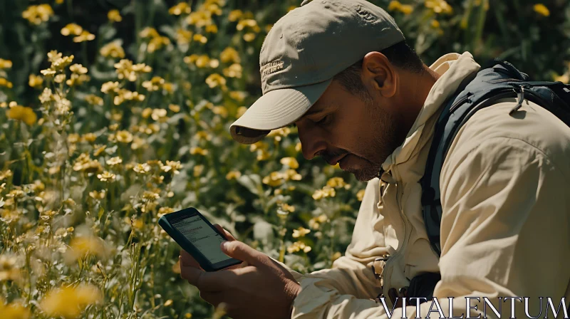 AI ART Contemplative Man Using Phone Outdoors