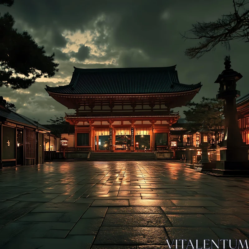 AI ART Illuminated Temple Under Cloudy Sky