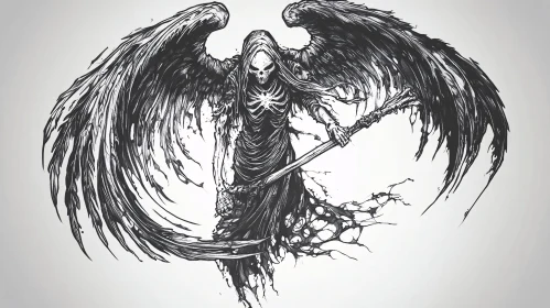 Monochrome Skeleton Art with Wings