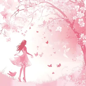Silhouette in a Pink Floral Dreamscape