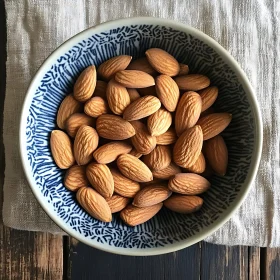 Delicious Raw Almonds in a Beautiful Ceramic Bowl