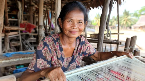 Woman Weaving Traditional Textile