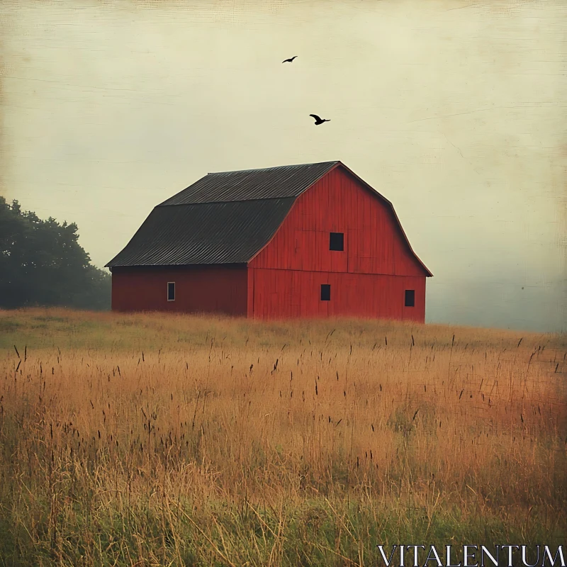 AI ART Rustic Red Barn in Golden Field