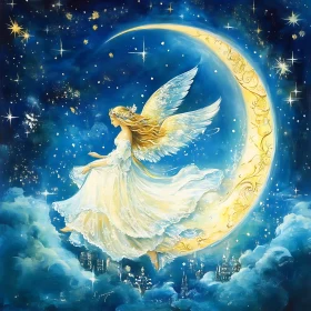 Moon Angel in Starry Night