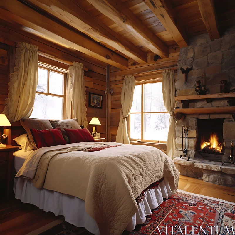 Cozy Cabin Bedroom Interior Design AI Image