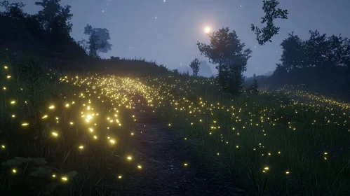 Night Meadow with Fireflies