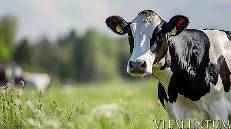 Black and White Cow in Meadow AI Image