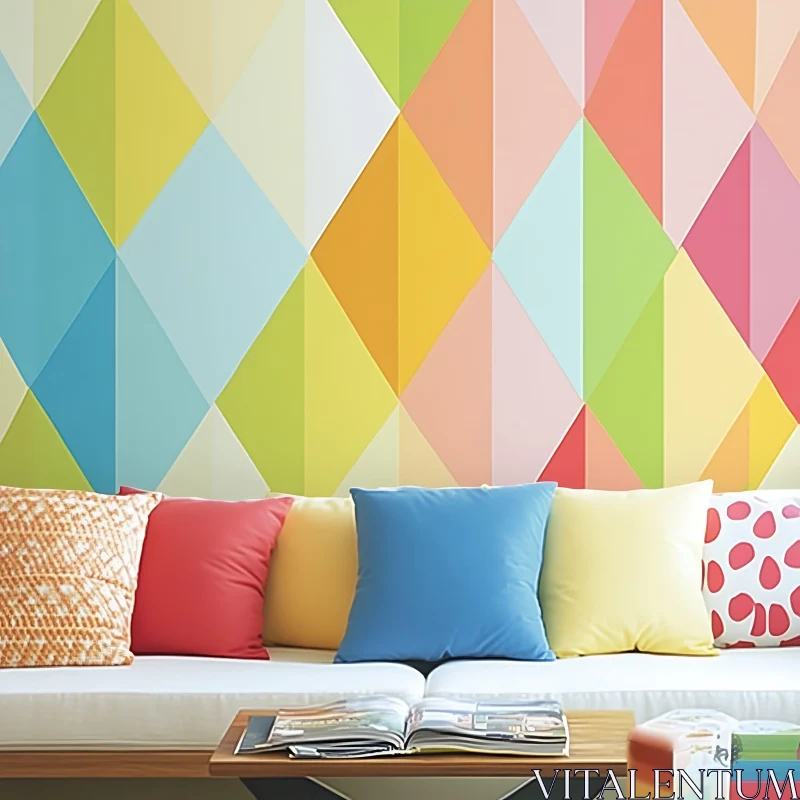 Colorful Geometric Interior with Pillows AI Image