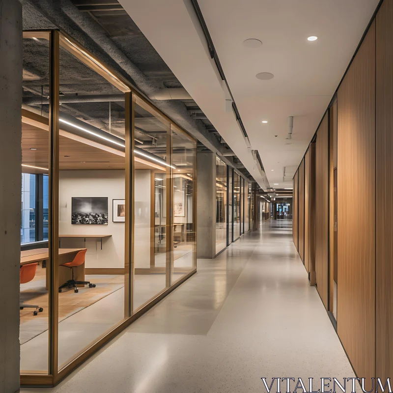 Sleek Office Space with Glass Partitions AI Image