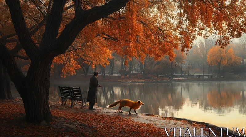 Fox by the Lake in Autumn AI Image