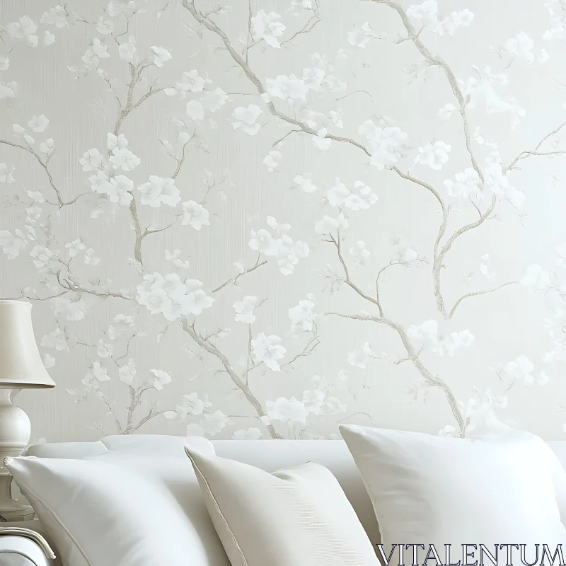 AI ART Peaceful Interior with Floral Wallpaper