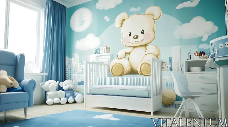 Baby Room Interior with Blue Accents AI Image