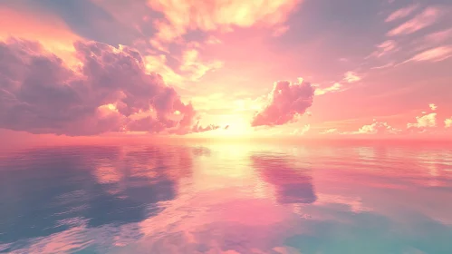 Beautiful Sunset with Pink Clouds and Calm Sea