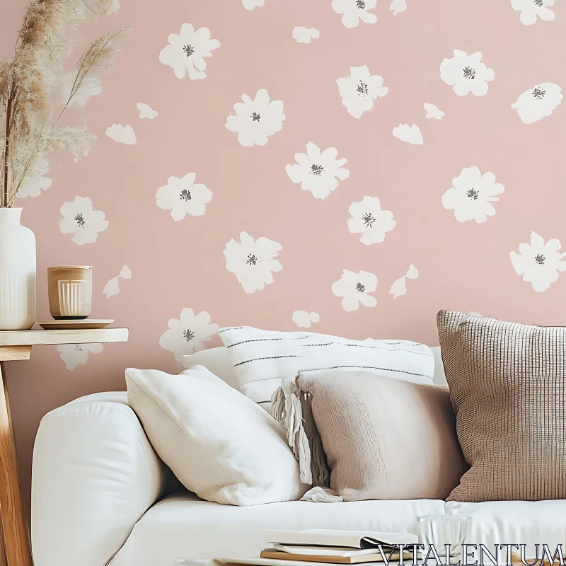 AI ART Cozy Room with Floral Wallpaper