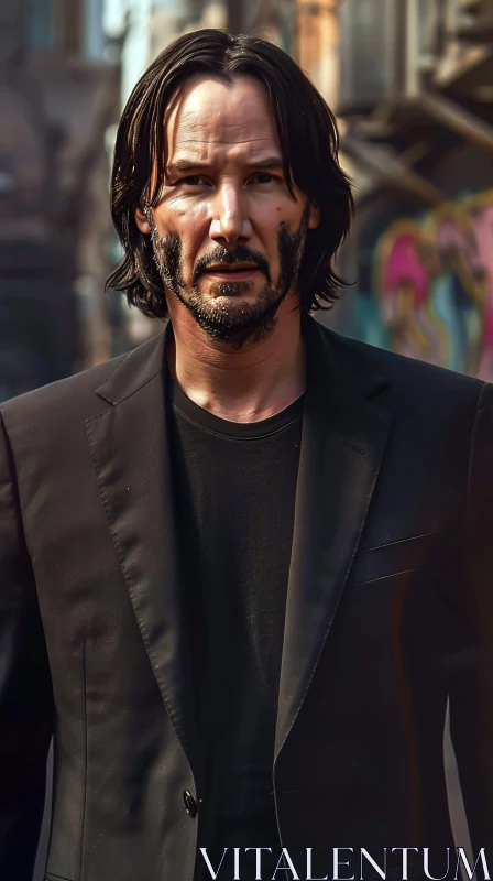 AI ART Portrait of Keanu Reeves in Black Suit