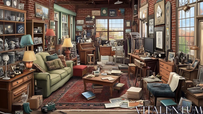 AI ART Cozy Vintage Room with Books and Furniture