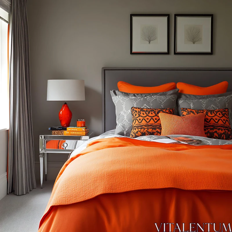 AI ART Modern Bedroom Design with Cozy Orange Elements