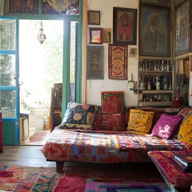 Eclectic Home Interior with Open Doorway