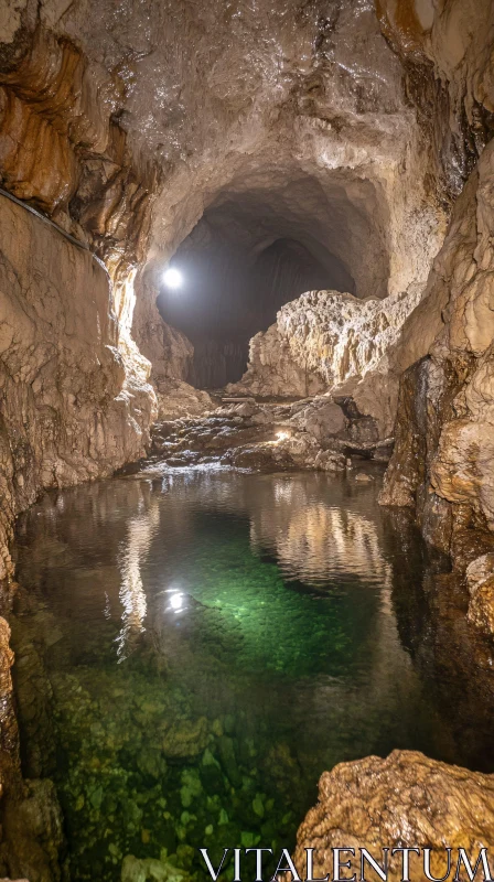 AI ART Mystical Subterranean Cave with Luminous Pool