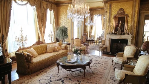 Ornate Living Room with Crystal Chandelier