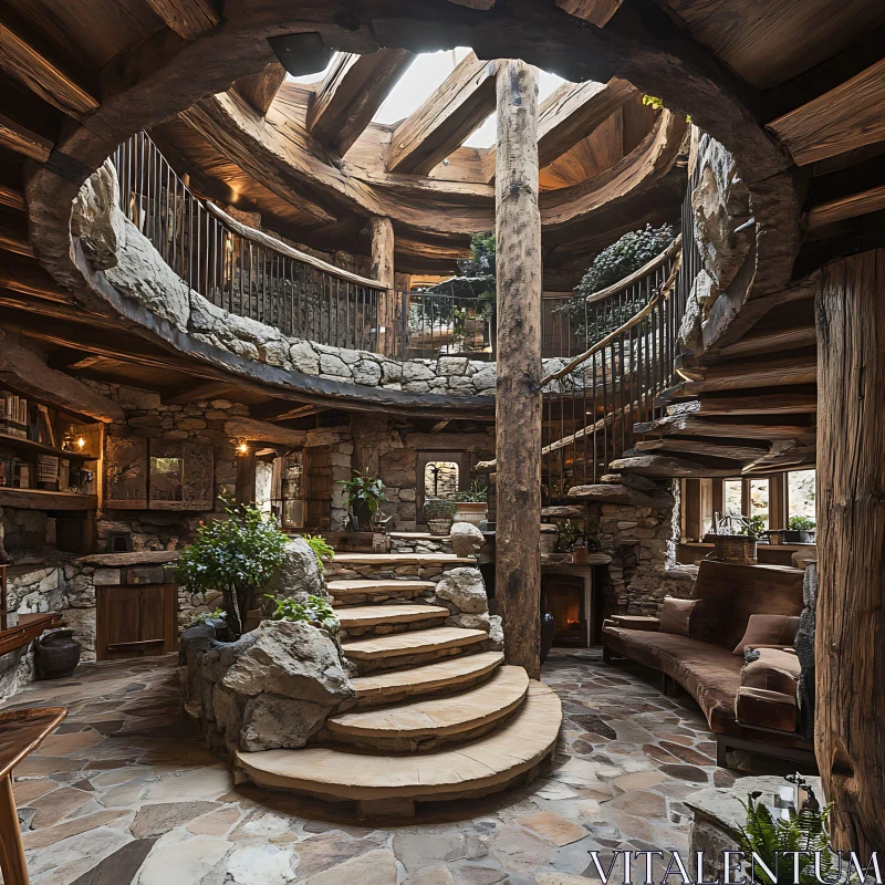 Organic Interior with Stone Staircase AI Image