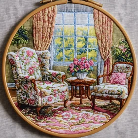 Handmade Embroidered Interior Scene