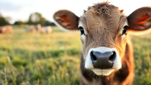 Adorable Calf Face in Meadow