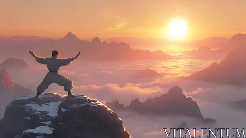 Mountain Peak Sunrise Meditation AI Image