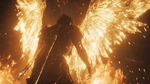 Winged Warrior in Fiery Light