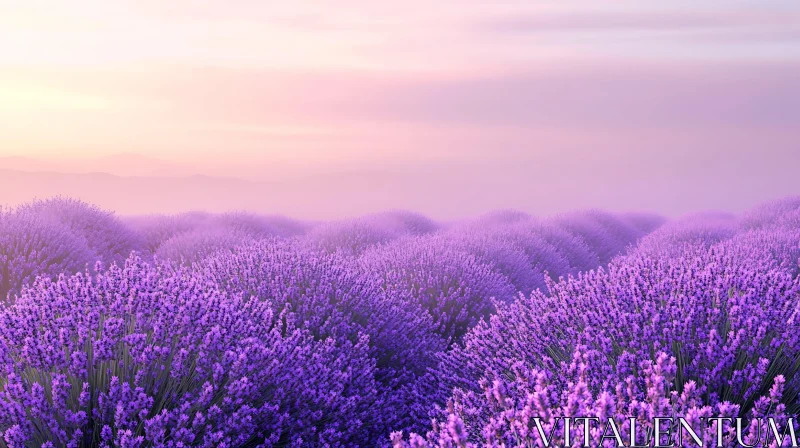 Purple Lavender Flowers Field View AI Image