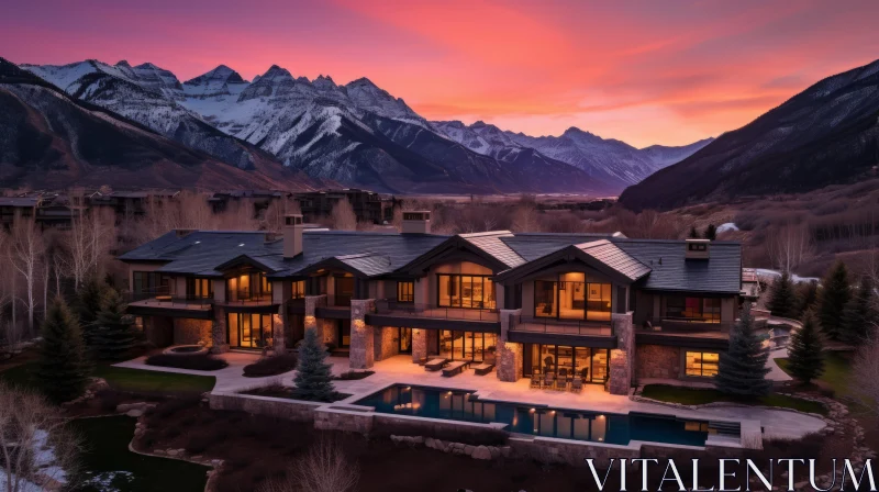 Captivating Mountain Home | Polished Craftsmanship | Tranquil Landscape AI Image