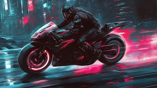 Futuristic Motorcycle in Neon Cityscape