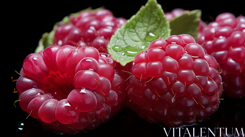 Close-up Image of Raspberries Against Black Background AI Image