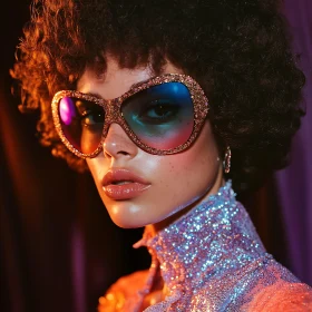 Sequined Woman with Retro Sunglasses