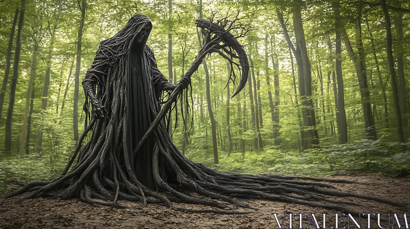 AI ART Dark Figure with Scythe in Forest