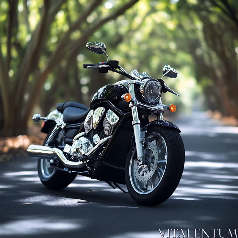 Black Motorcycle on Road with Trees AI Image