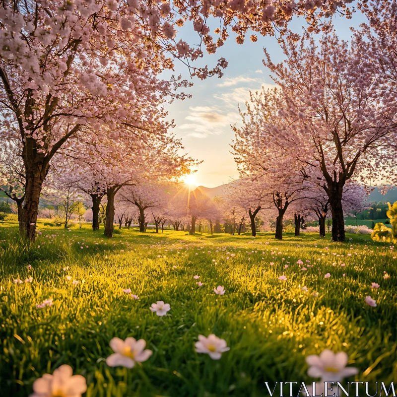 Floral Meadow in Golden Light AI Image