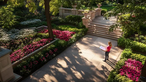 Peaceful Garden View with Figure