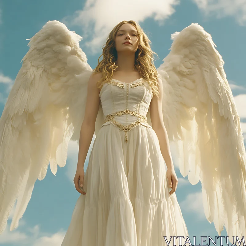 Angel with Wings in Sky AI Image