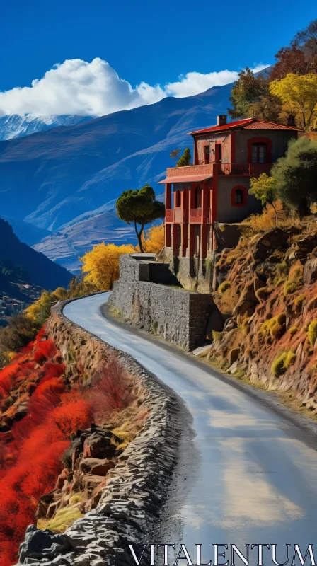 Red House on a Hill: A Captivating Image of Nature AI Image
