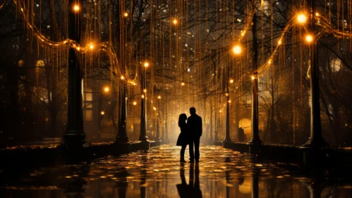 Romantic Night in Golden Hues - A Love Story Captured in City Lights