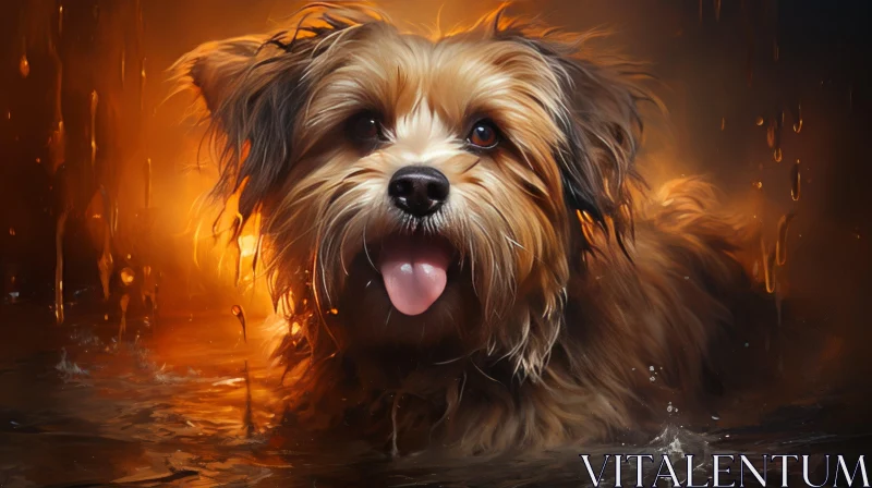 Small Brown Dog in Water - Colorful Caricature with Realistic Lighting AI Image
