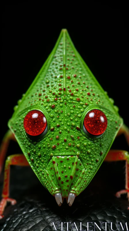 Surrealistic Green Bug With Red Eyes AI Image